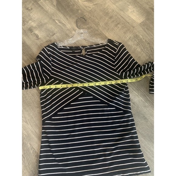 Talbots Asymmetrical Ponte Stretch Rayon T-Shirt Womens Small Stripe Flattering - Picture 8 of 10